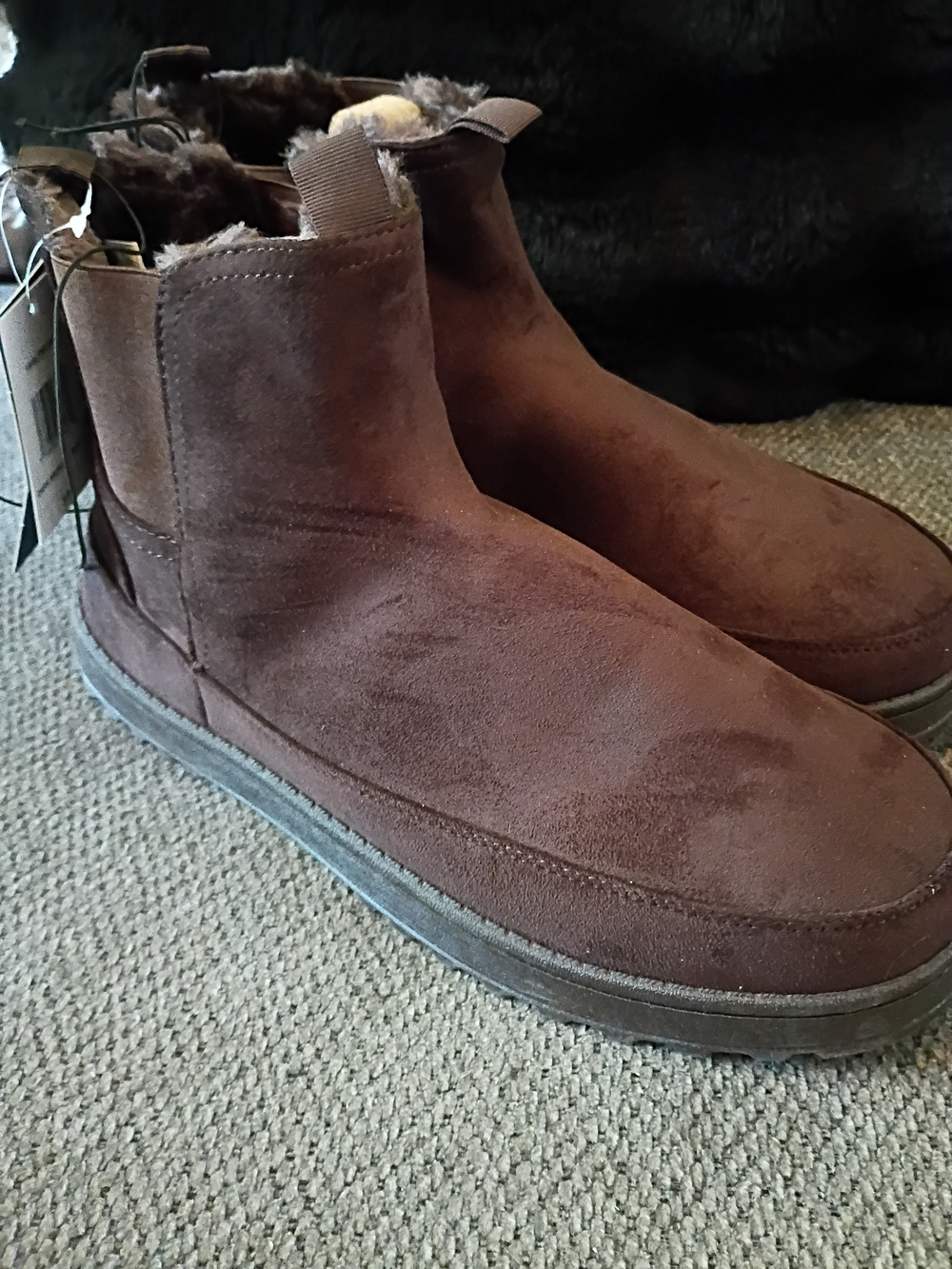 Men's Winter Ankle Boots Suede Size 13 Brown Fur Lined White Mountain New
